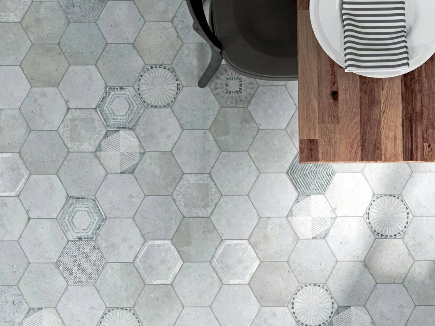 Alma 5.5x6.3” Grey and Grey Decor Hexagon | Matteo Kitchens