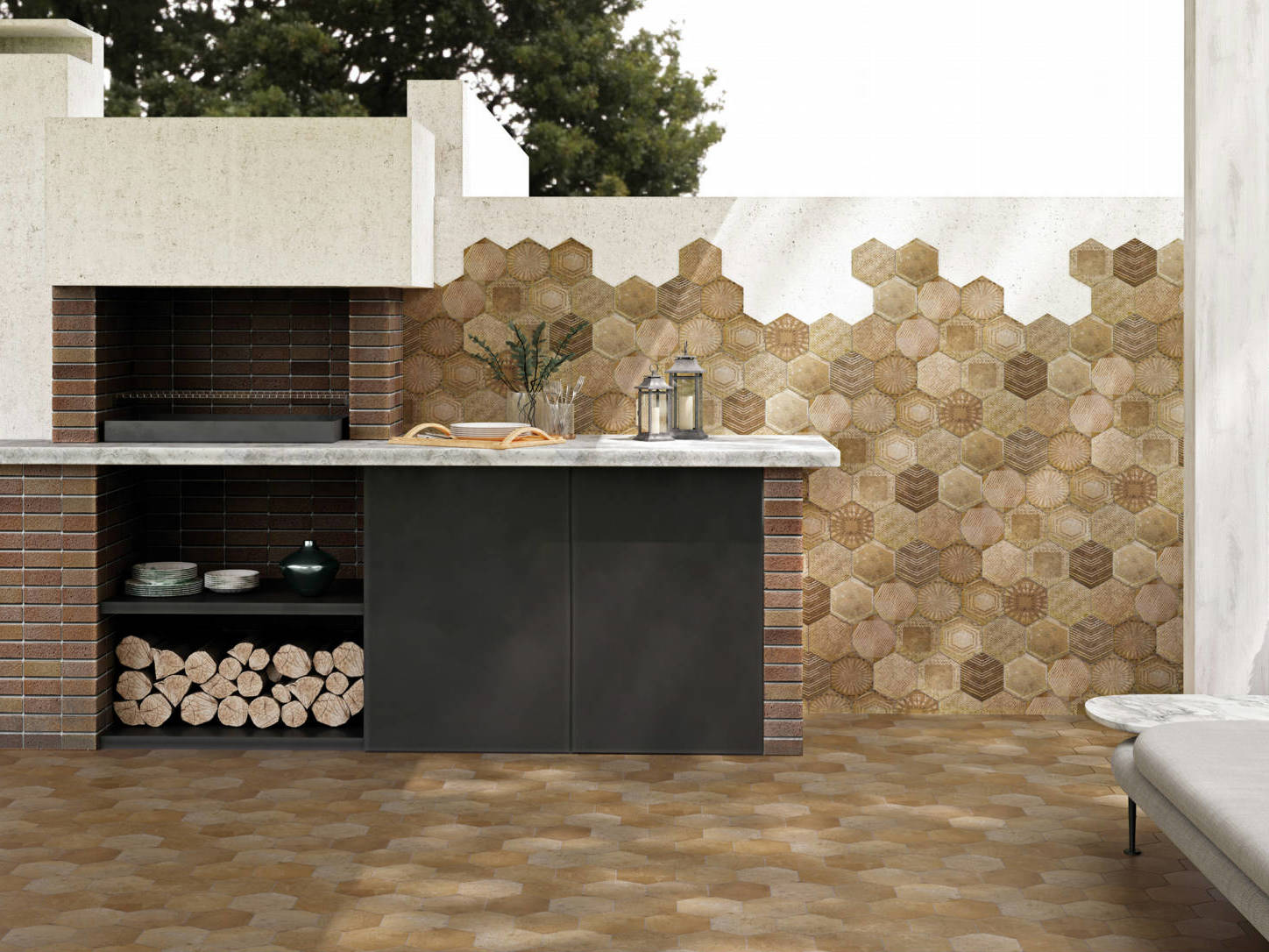 Alma 5.5x6.3” Terra and Sand Decor Hexagon | Matteo Kitchens