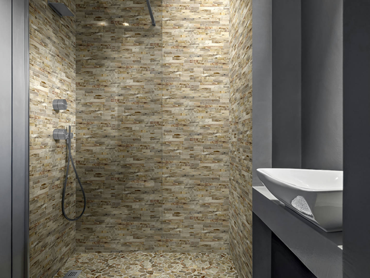 Fossil Wood Mini Opus Mix Beige Interlocking Mosaic | Matteo Kitchens