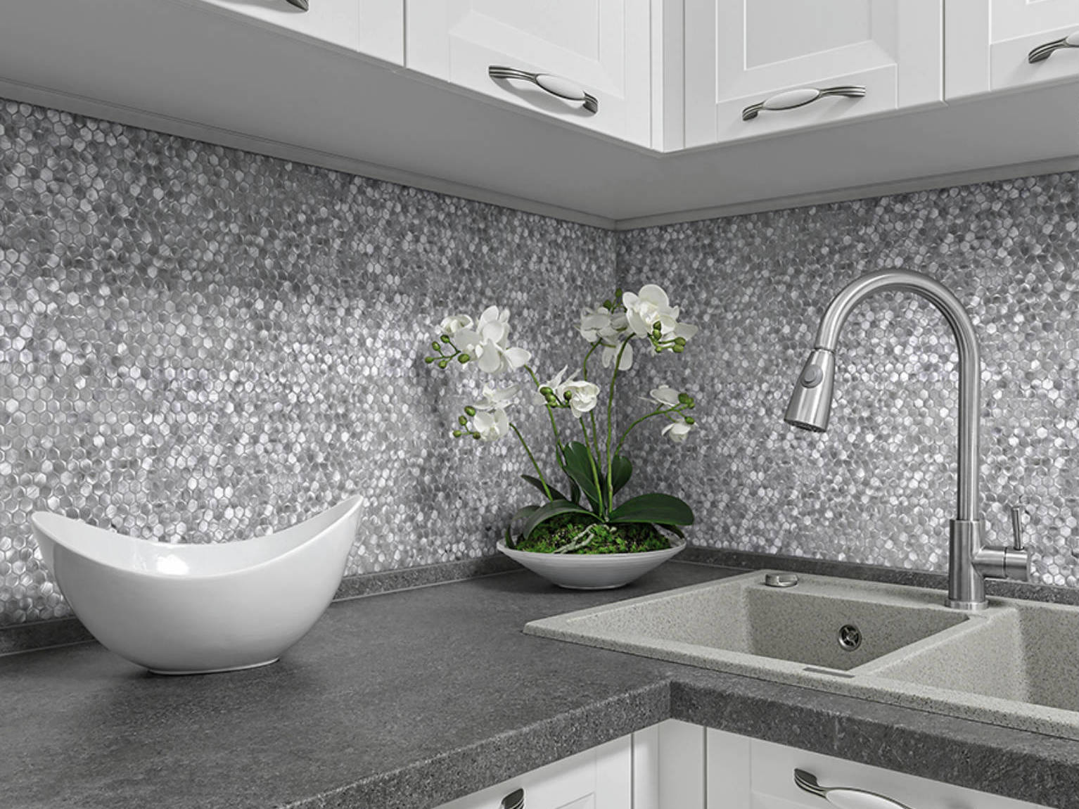 Medium Hexagon Silver Aluminum Mosaic  | Matteo Kitchens