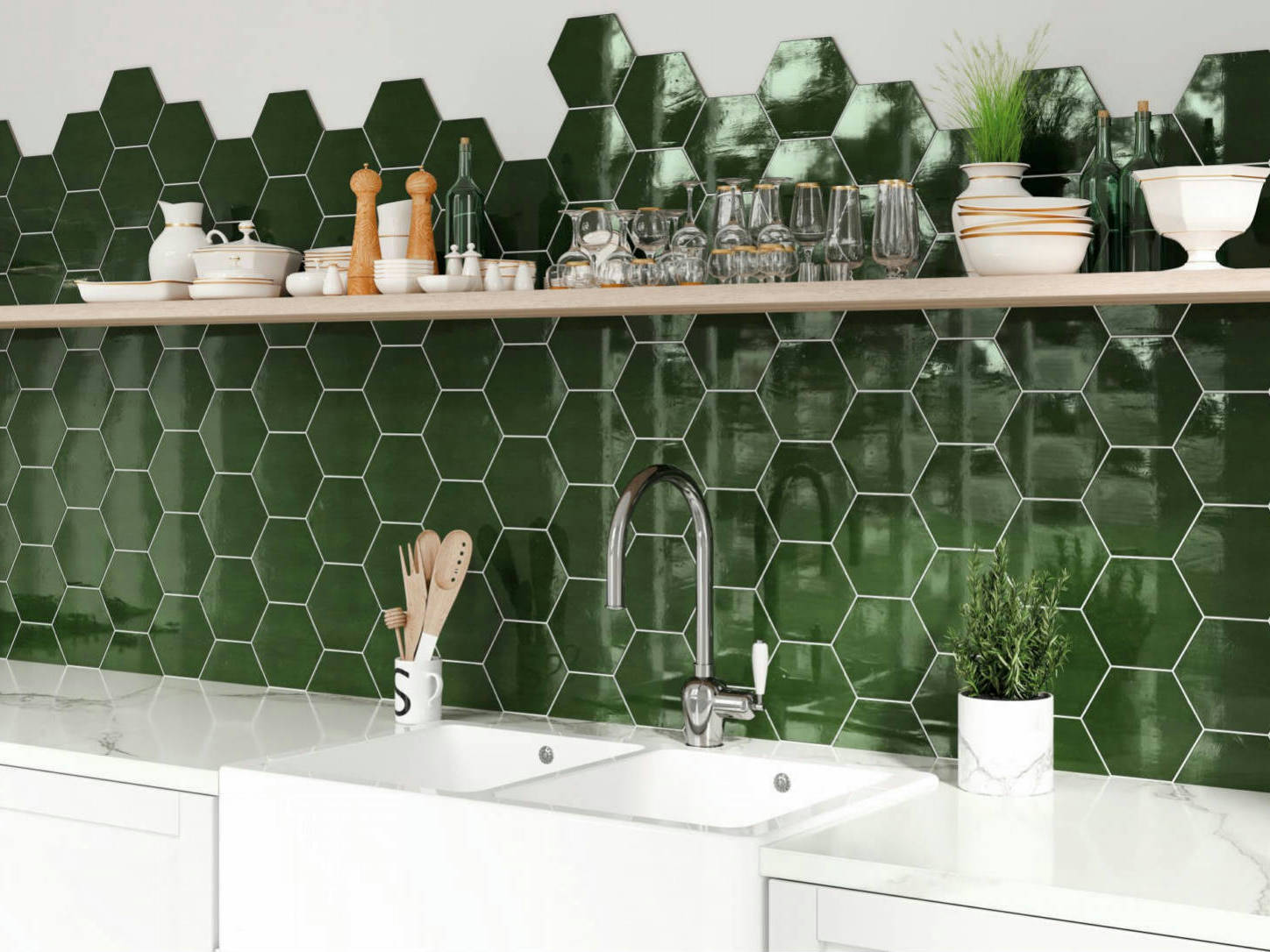 Ronda 5.5X6.3” Green Hexagon | Matteo Kitchens