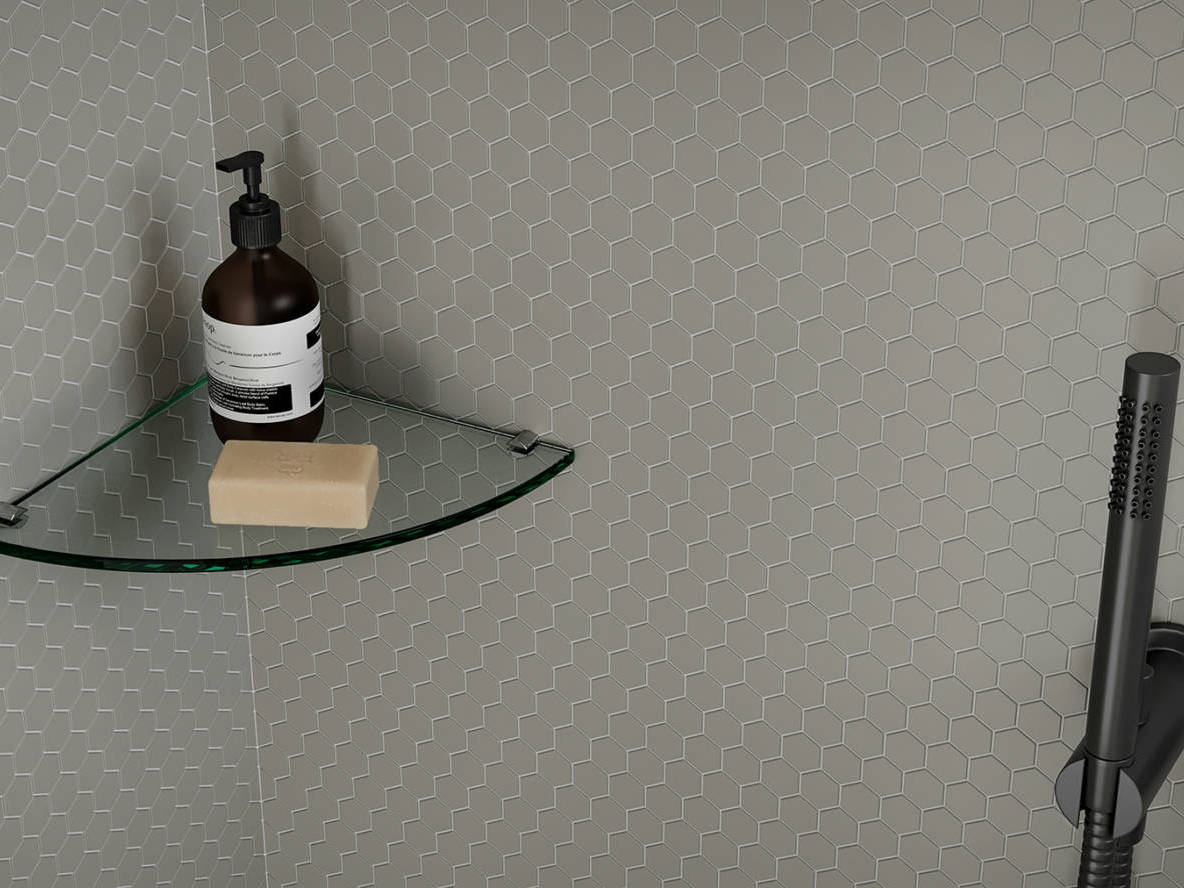 Traditions Taupe Matte 1in Hex Mosaic | Matteo Kitchens