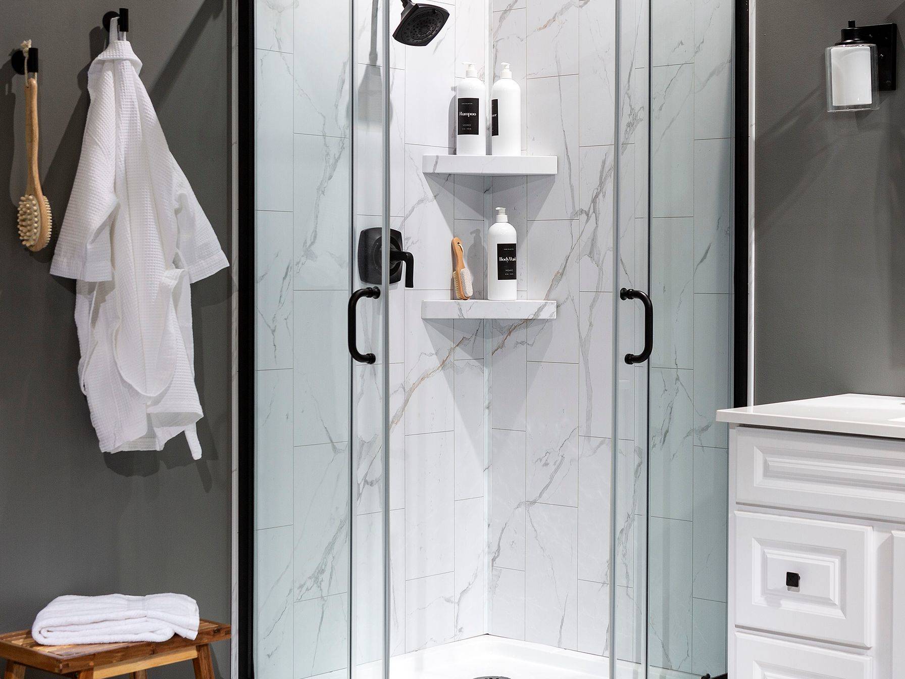 Carrara Marble Shower Wall Kit 36x36x78 | Matteo Kitchens