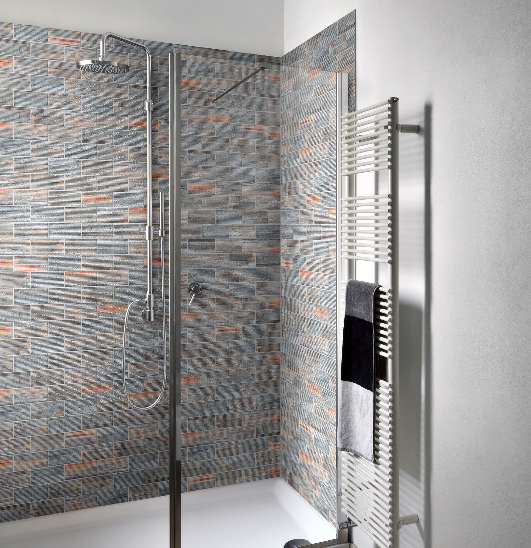 2.8"x6" Rust Industrial Linear Relief Pattern Glazed Ceramic Mosaic | Matteo Kitchens
