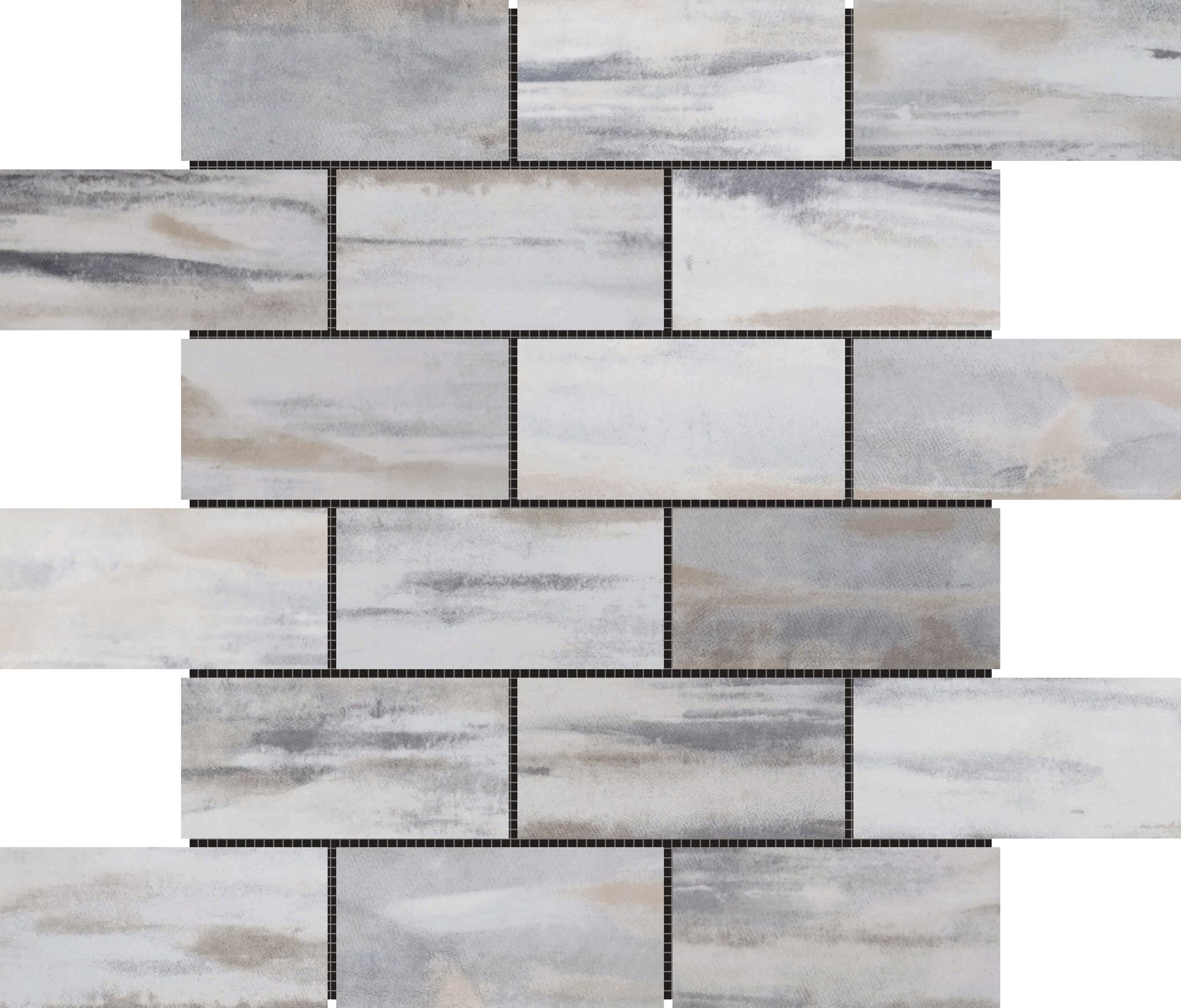 2"x4" Glazed Ceramic Grey Beige Mix Rough Surface Mosaic | Matteo Kitchens