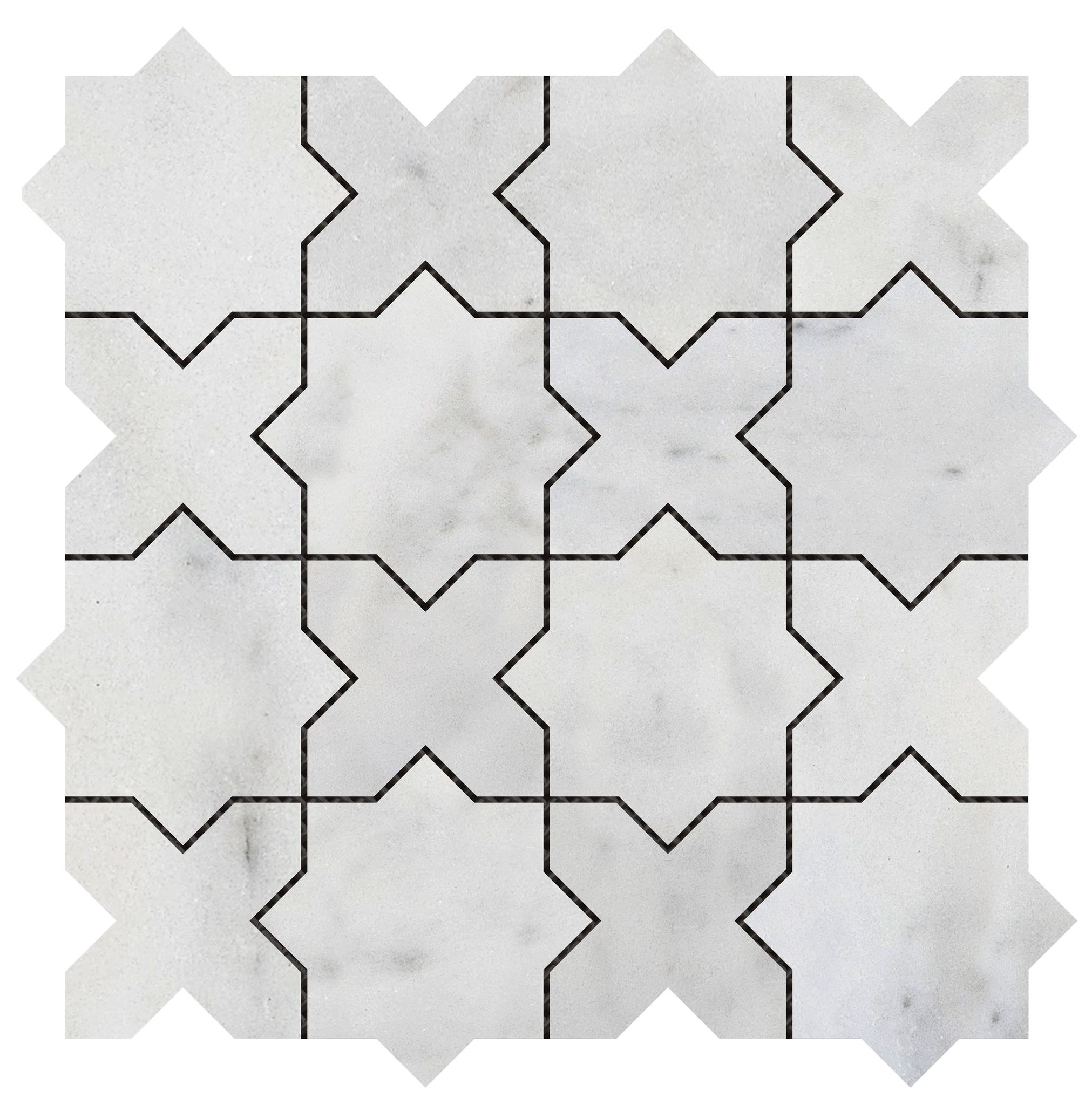 3"x3" Cross & Star White Grey Marble | Matteo Kitchens