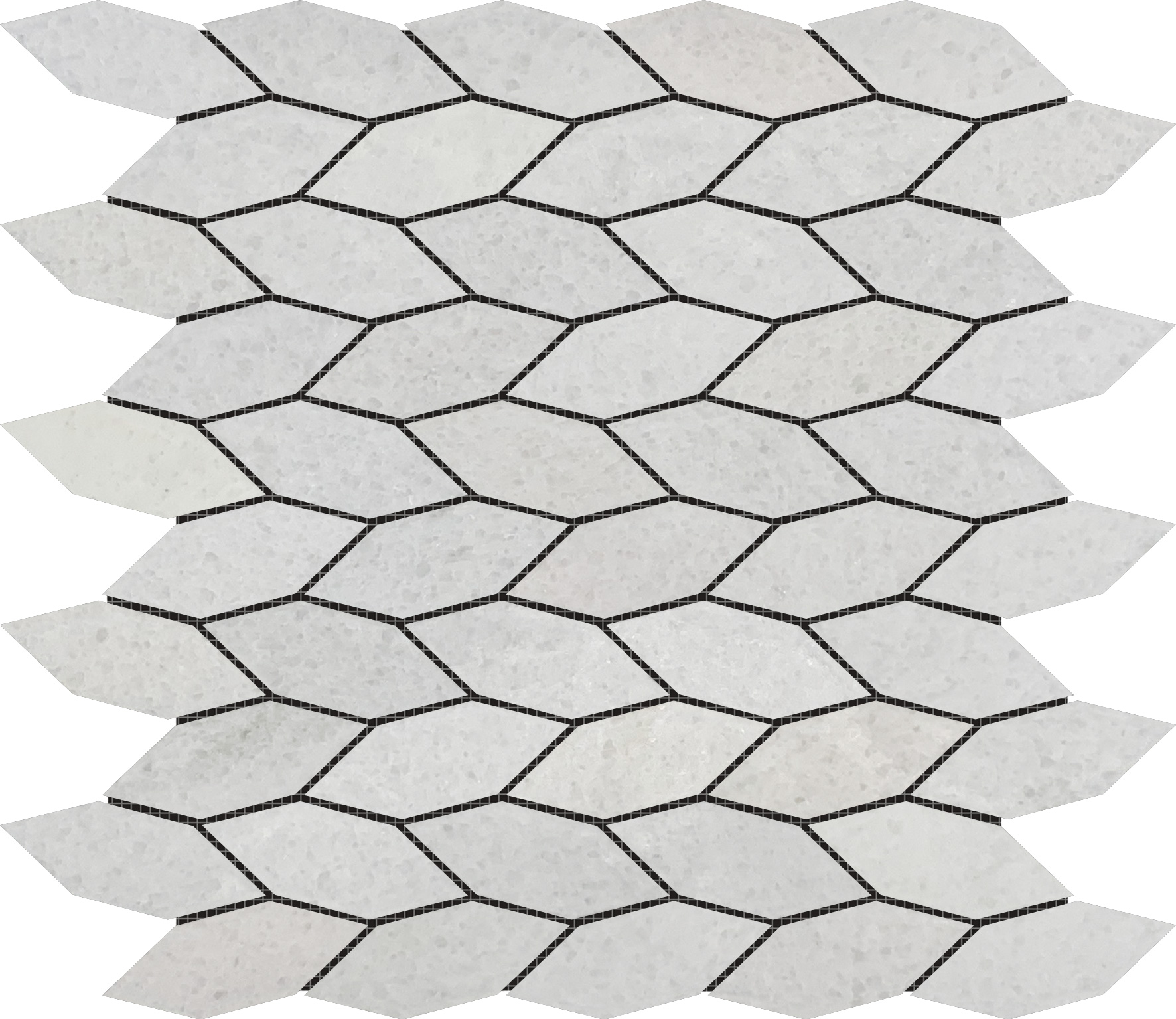Elongated Hexagon White Grey "Leaves" Mosaic | Matteo Kitchens