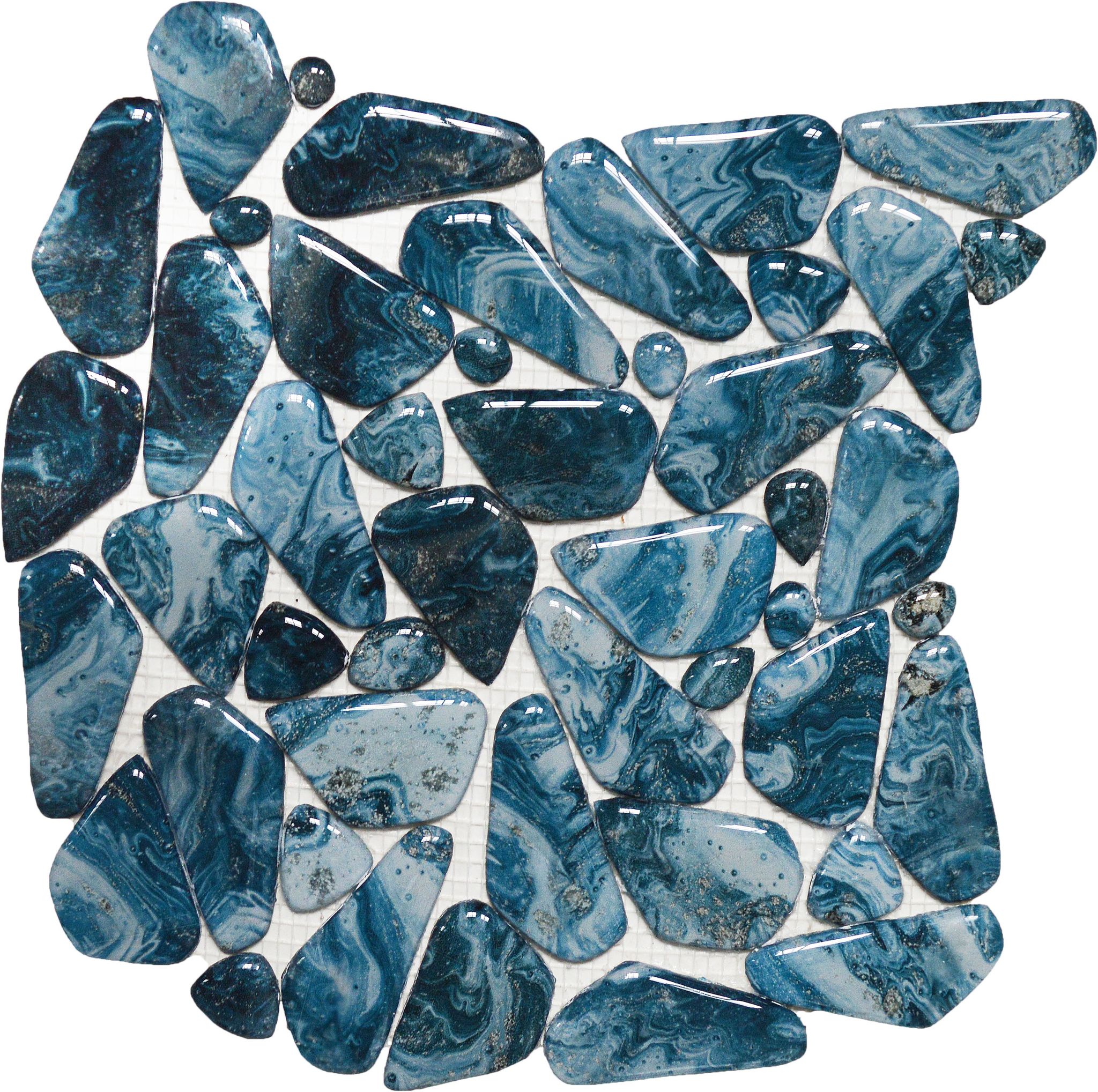 Glass Pebble Blue Marble Pattern Mix Mosaic 11.4"x11.4" | Matteo Kitchens