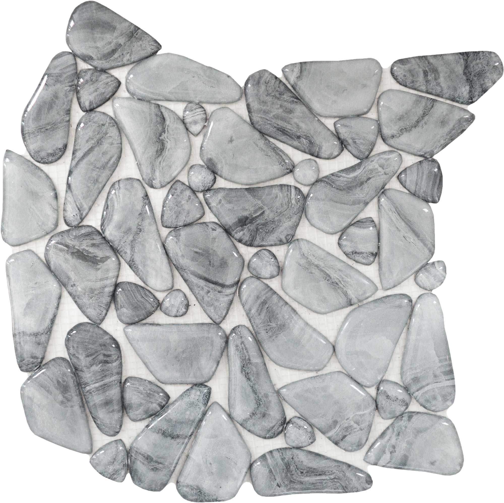 Glass Pebble Light Grey Marble Pattern Mix Mosaic 11.4"11.4" | Matteo Kitchens