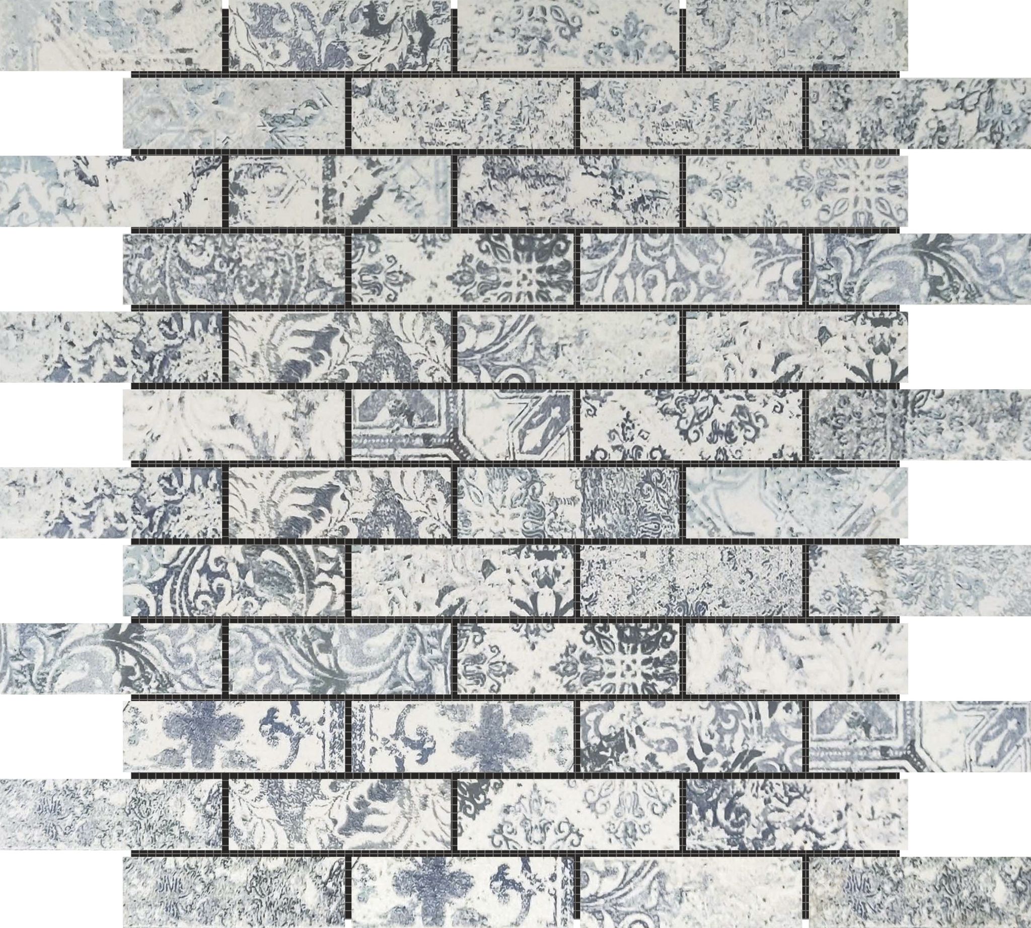 Grey Mix Pattern Deco Brick Matte Glazed Porcelain 1"x3" Mosaic | Matteo Kitchens