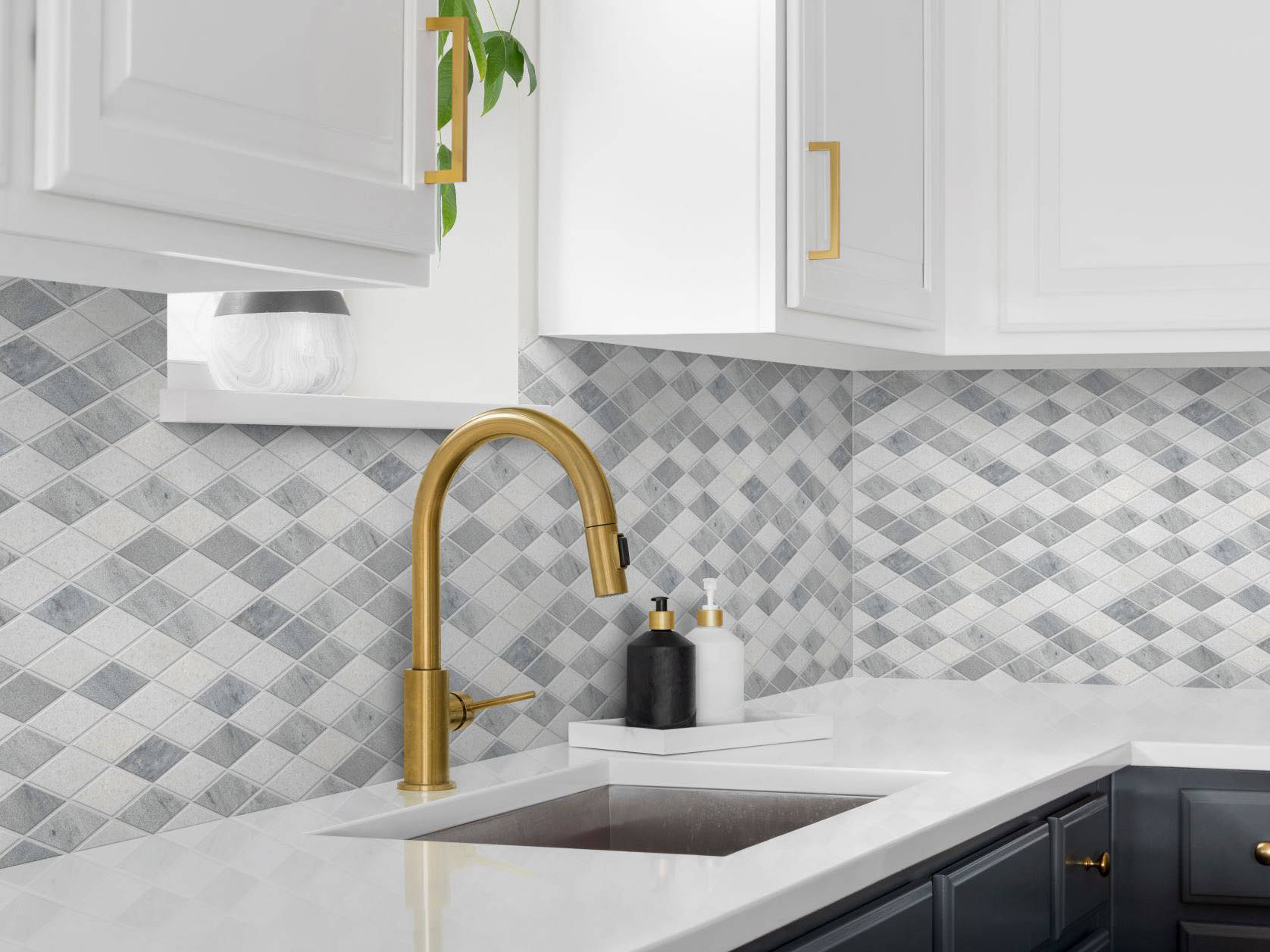 Grey White Multicolor Marble Diamond Honed Mosaic | Matteo Kitchens