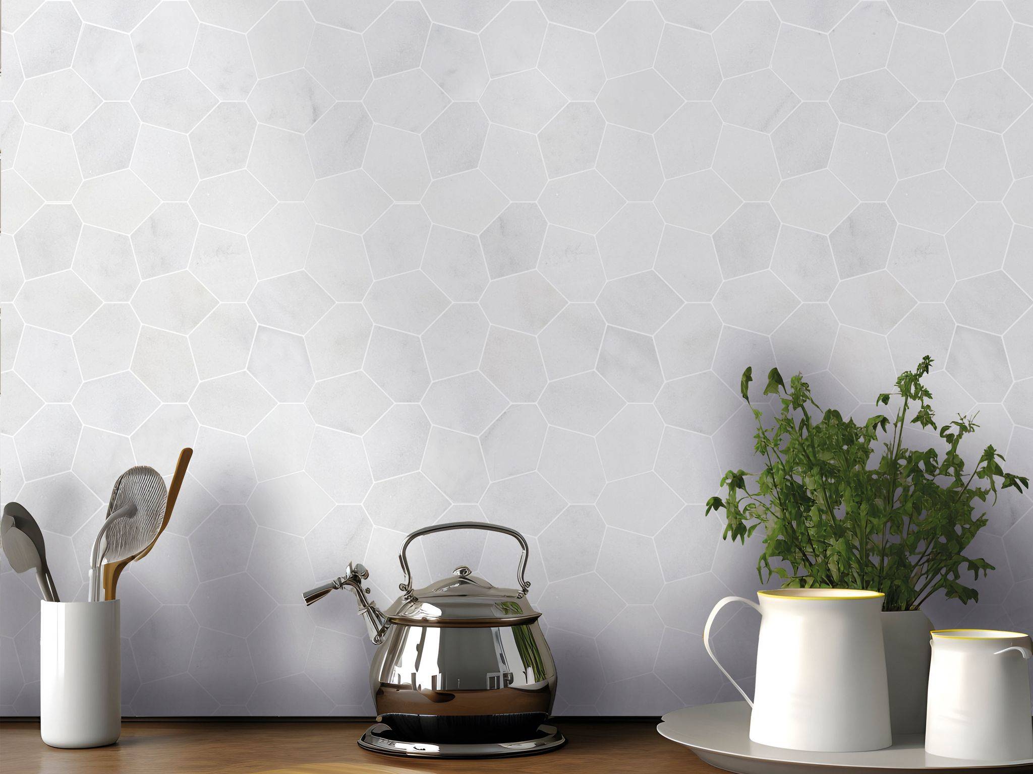 Irregular Hexagon White Grey Marble  | Matteo Kitchens