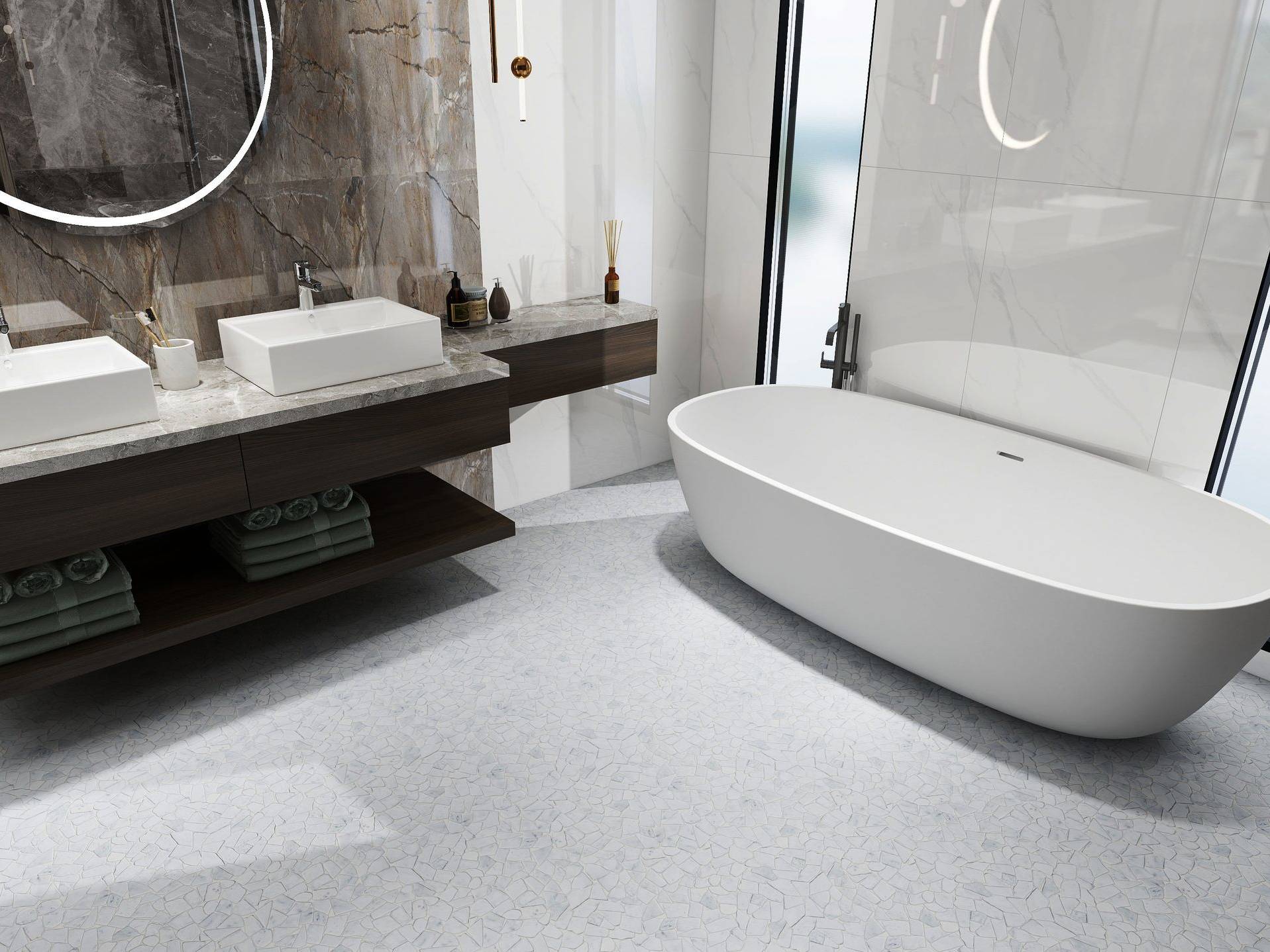 Mini Opus Matte White Grey Marble Stone Interlocking | Matteo Kitchens