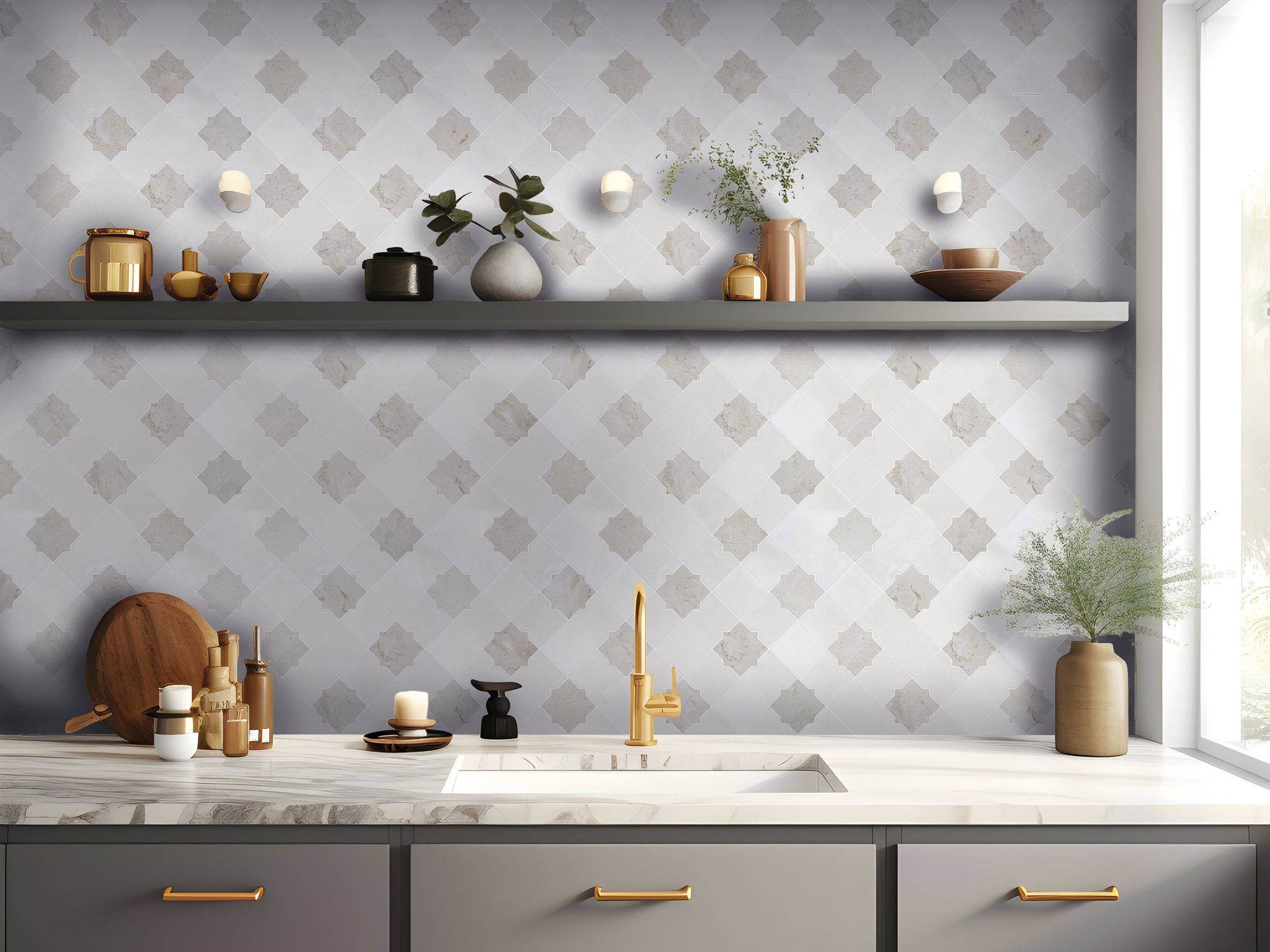 Star & Square White & Beige Mix Marble | Matteo Kitchens