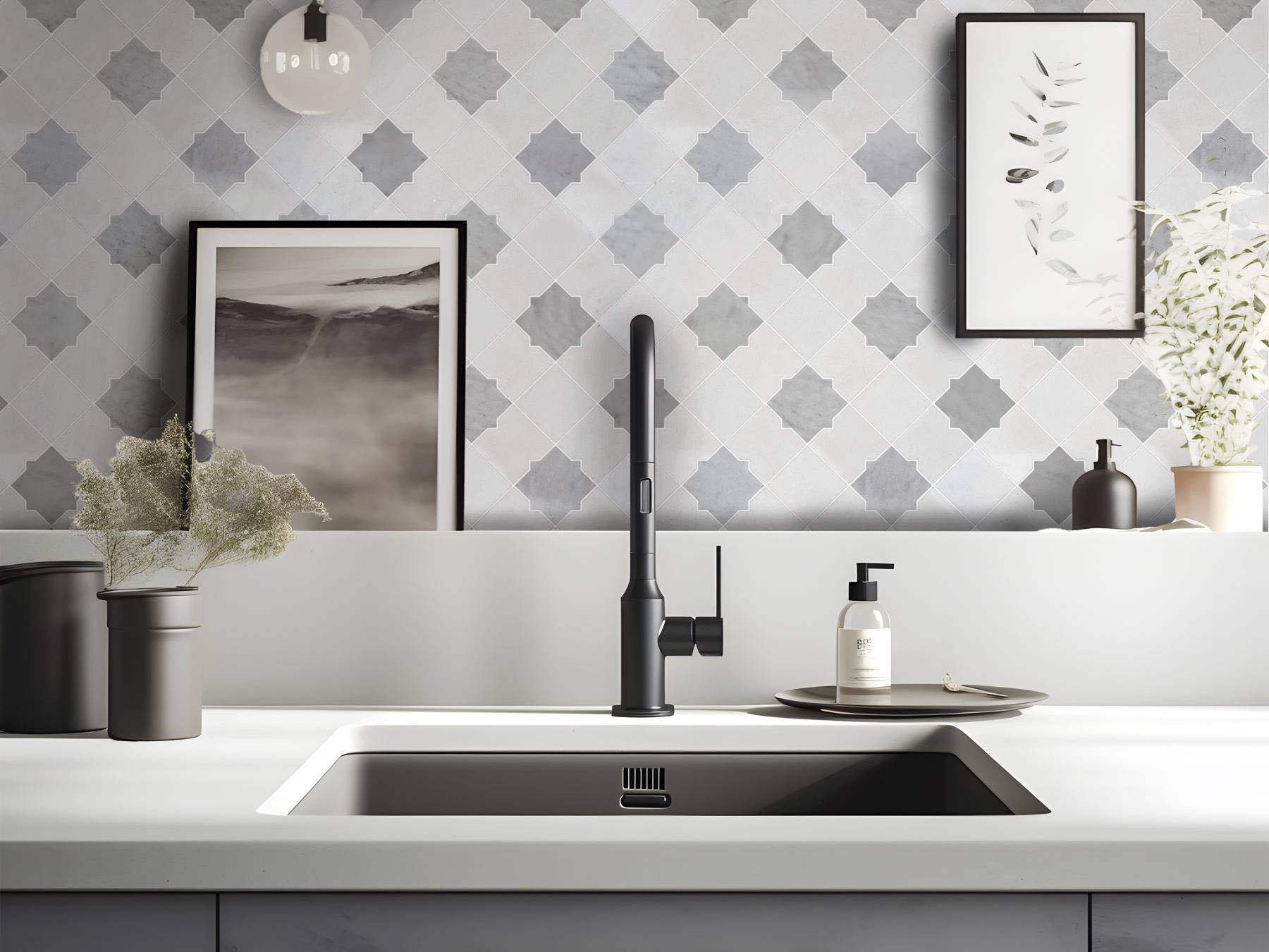 Star & Square White & Grey Mix Marble | Matteo Kitchens
