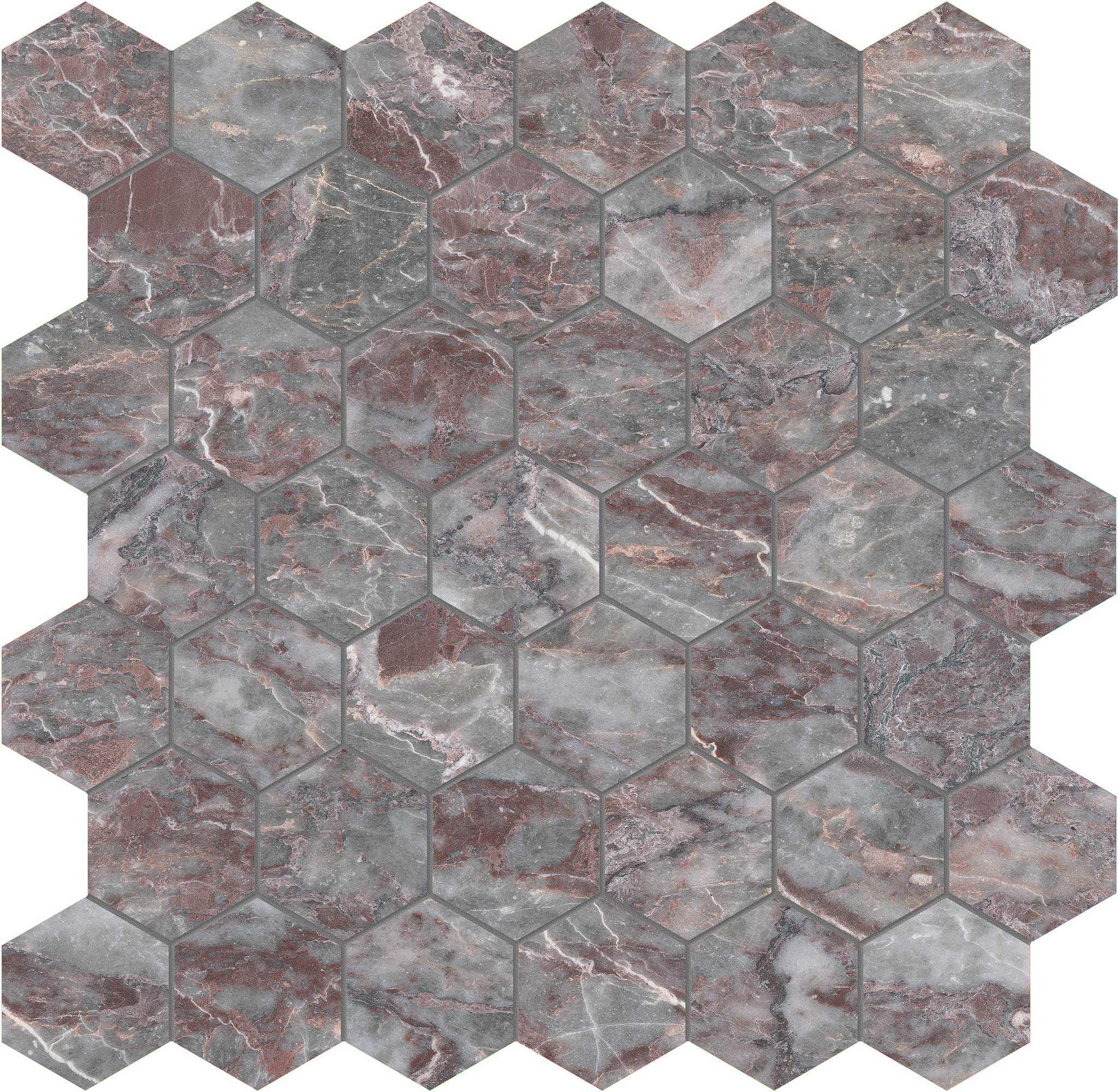 Sereno Burgundy 2 Hexagon Mosaic | Matteo Kitchens